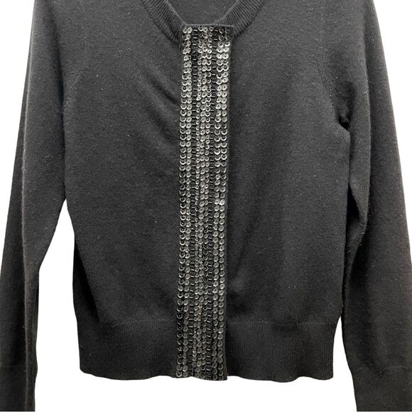 J. Crew Black Cashmere Wool Blend Full Zip Cardigan Sequin Placket Size Small - Picture 7 of 11
